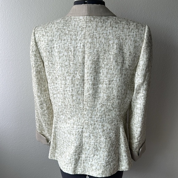 Tahari jacket 10P tan white fitted linen career lined tuxedo style - Picture 7 of 11